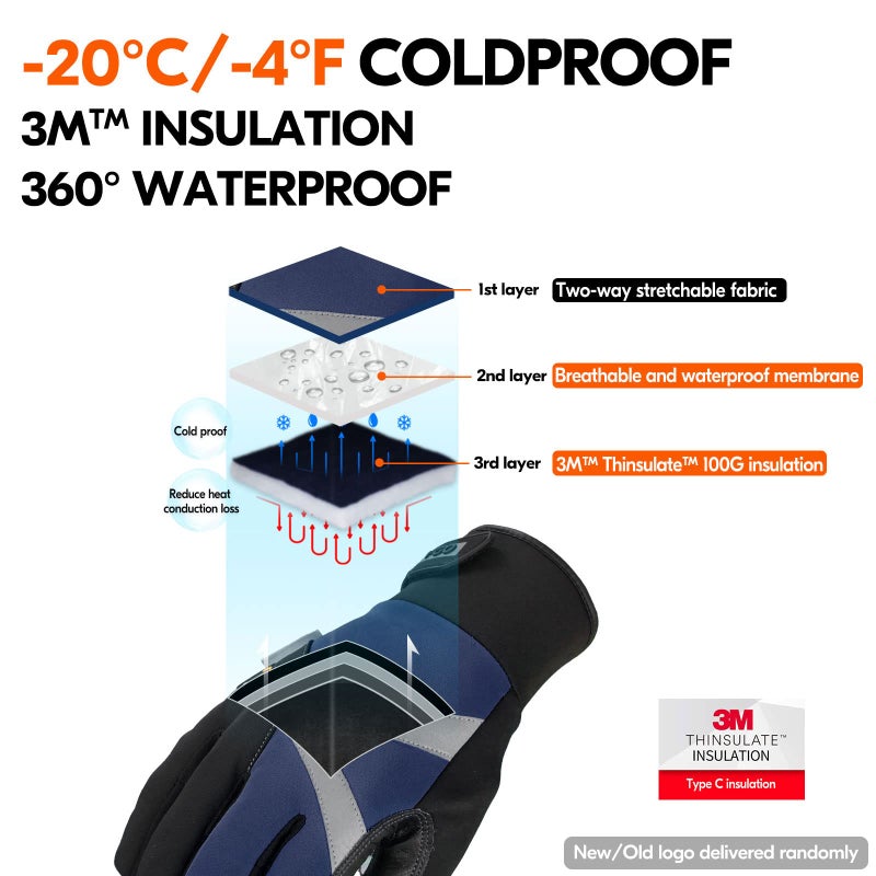 Vgo... 1-Pair -4â„‰ or above 3M Thinsulate C100 Lined High Dexterity Touchscreen Synthetic Leather Winter Warm Work Gloves, Waterproof Insert (Size L, Dark Blue, SL8777FW) - Image 2